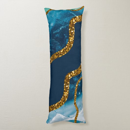 Blue & Gold Agate Geode Glitzer Seitenschläferkissen (Rückseite (Vertikal))