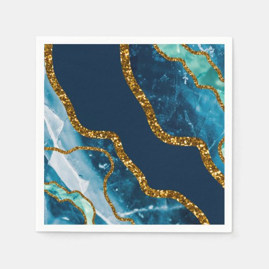 Blue & Gold Agate Geode Glitzer Serviette (Vorderseite)
