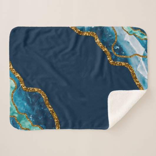 Blue & Gold Agate Geode Glitzer Sherpadecke (Vorderseite (Horizontal))