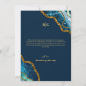 Blue & Gold Agate Geode Glitzer Wedding Dankeskarte (Rückseite)