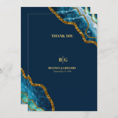 Blue & Gold Agate Geode Glitzer Wedding Dankeskarte (Vorne/Hinten)