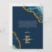 Blue & Gold Agate Geode Glitzer Wedding Dankeskarte (Rückseite)
