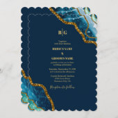 Blue & Gold Agate Geode Glitzer Wedding Einladung (Vorne/Hinten)