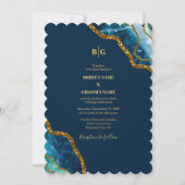 Blue & Gold Agate Geode Glitzer Wedding Einladung (Vorderseite)