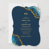 Blue & Gold Agate Geode Glitzer Wedding Einladung (Vorderseite)