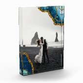 Blue & Gold Agate Geode Glitzer Wedding Foto (Links)