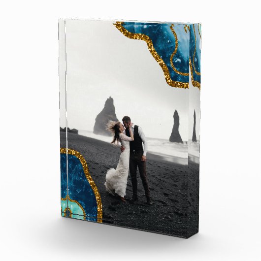 Blue & Gold Agate Geode Glitzer Wedding Foto (Rechts)