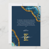 Blue & Gold Agate Geode Glitzer Wedding Foto Dankeskarte (Rückseite)