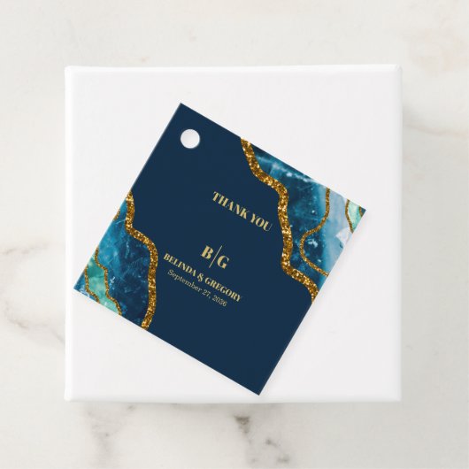 Blue & Gold Agate Geode Glitzer Wedding Geschenkanhänger (Beispiel)