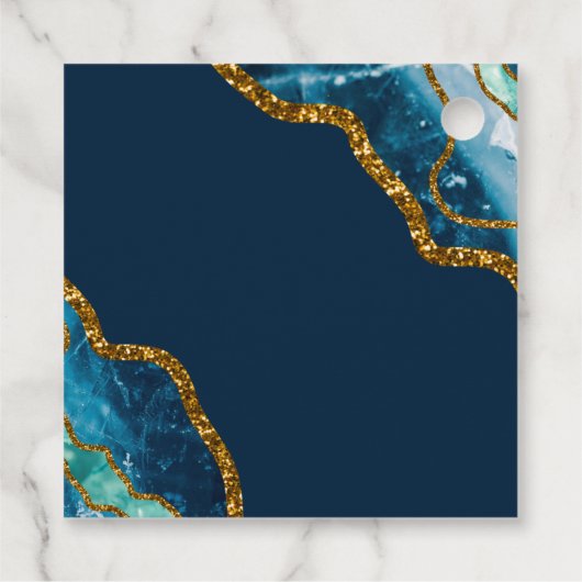 Blue & Gold Agate Geode Glitzer Wedding Geschenkanhänger (Rückseite)