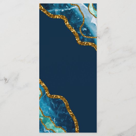 Blue & Gold Agate Geode Glitzer Wedding Menükarte (Rückseite)