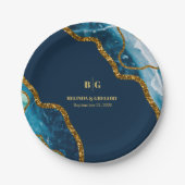 Blue & Gold Agate Geode Glitzer Wedding Pappteller (Vorderseite)