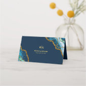 Blue & Gold Agate Geode Glitzer Wedding Platzkarte (Rückseite)