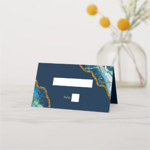Blue & Gold Agate Geode Glitzer Wedding Platzkarte