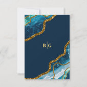 Blue & Gold Agate Geode Glitzer Wedding RSVP Karte (Rückseite)