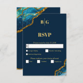 Blue & Gold Agate Geode Glitzer Wedding RSVP Karte (Vorne/Hinten)