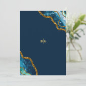 Blue & Gold Agate Geode Glitzer Wedding Save The Date (Stehend Vorderseite)