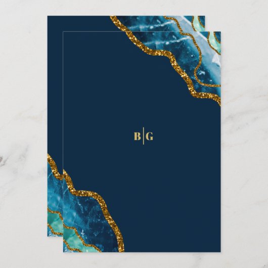 Blue & Gold Agate Geode Glitzer Wedding Save The Date (Vorne/Hinten)