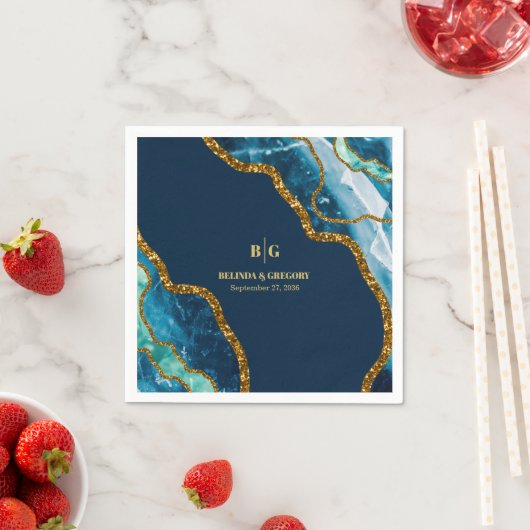 Blue & Gold Agate Geode Glitzer Wedding Serviette (Beispiel)