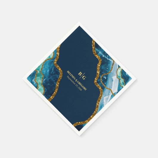 Blue & Gold Agate Geode Glitzer Wedding Serviette (Ecke)