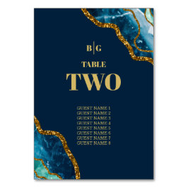 Blue & Gold Agate Geode Glitzer Wedding Tischnummer
