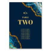 Blue & Gold Agate Geode Glitzer Wedding Tischnummer (Rückseite)