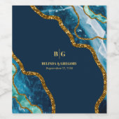 Blue & Gold Agate Geode Glitzer Wedding Weinetikett (Einzelnes Label)