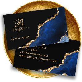 Blue Gold Agate Geode Makeup Artist Business Card Visitenkarte