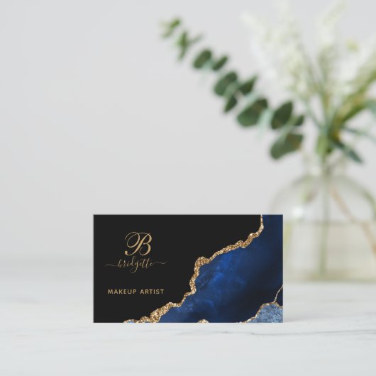 Blue Gold Agate Geode Makeup Artist Business Card Visitenkarte (Stehend Vorderseite)