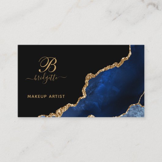 Blue Gold Agate Geode Makeup Artist Business Card Visitenkarte (Vorderseite)