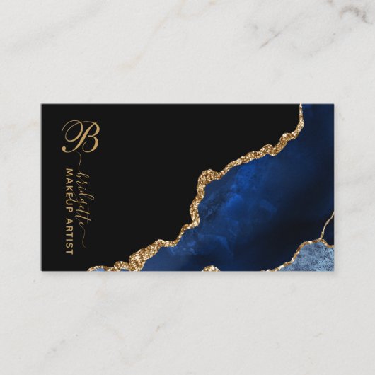 Blue Gold Agate Geode Makeup Artist Business Card Visitenkarte (Vorderseite)