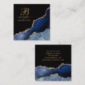 Blue Gold Agate Geode Makeup Artist Monogram Quadratische Visitenkarte (Vorne/Hinten)