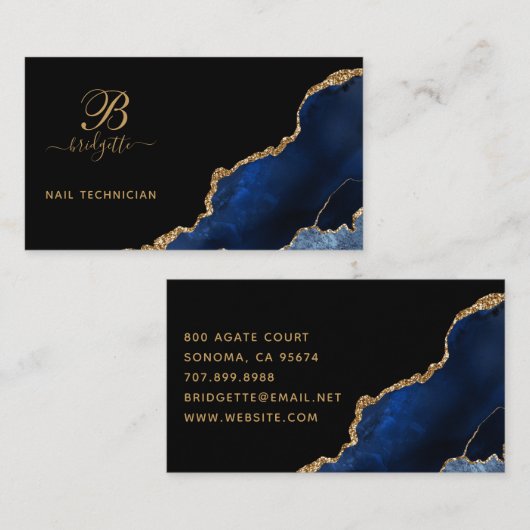 Blue Gold Agate Geode Nail Techniker Visitenkarte (Vorne/Hinten)