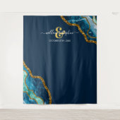 Blue Gold Agate Geode Wedding Backdrop Banner Wandteppich (Vorderseite)