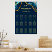 Blue Gold Agate Glitzer Hochzeitssattel Poster (Küche)