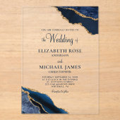 Blue Gold Agate Hochzeit Acryleinladungen (Vorderseite)