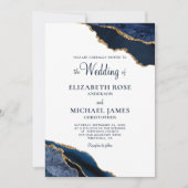 Blue Gold Agate Hochzeit Einladung (Vorderseite)