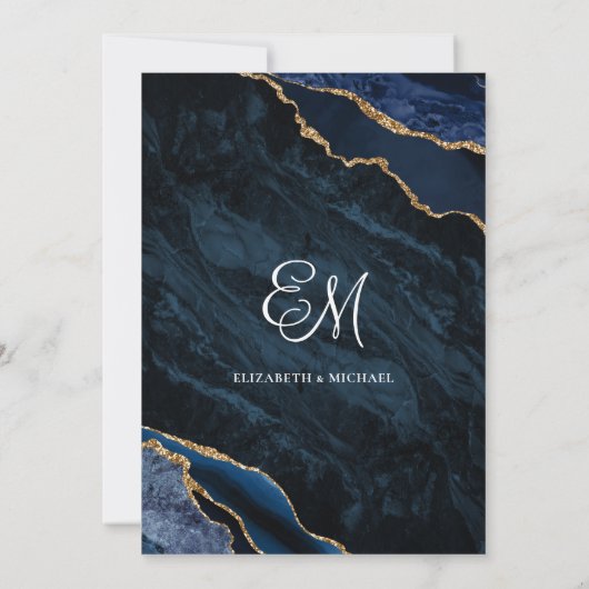 Blue Gold Agate Hochzeit Einladung (Rückseite)
