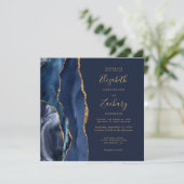 Blue Gold Agate Hochzeitsfeier Einladung (Stehend Vorderseite)