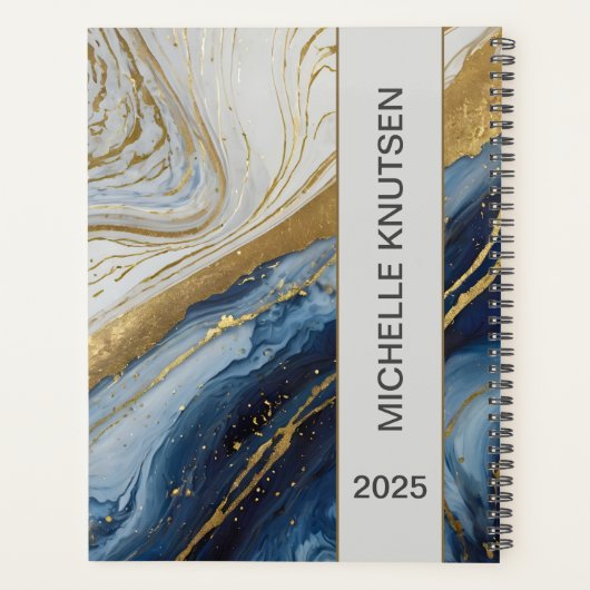 Blue Gold Agate Marble Personalisiert Planer 2025 (Rückseite)