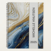 Blue Gold Agate Marble Personalisiert Planer 2025 (Vorderseite)
