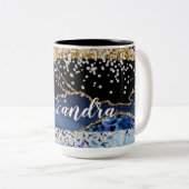 Blue Gold Agate mit Gold & Diamond Akzenten Zweifarbige Tasse (VorderseiteRechts)