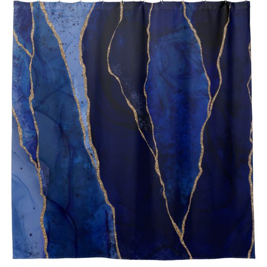 Blue & Gold Agate Modern Glam Minimal Duschvorhang (Vorderseite)