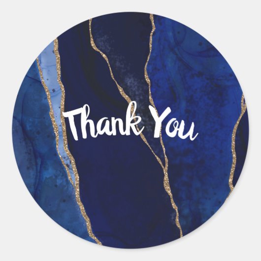 Blue & Gold Agate Modern Glam Minimal Hochzeit Runder Aufkleber (Vorderseite)
