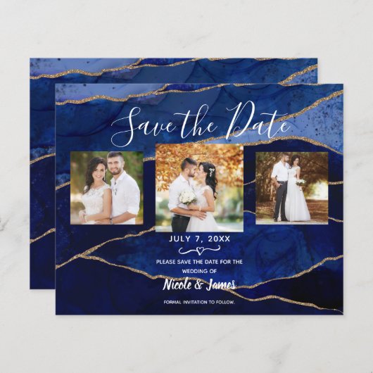 Blue & Gold Agate Moderne Hochzeiten sparen das Da (Vorne/Hinten)