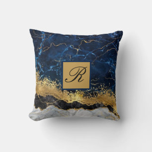 Blue Gold Agate Monogram Throw P Kissen