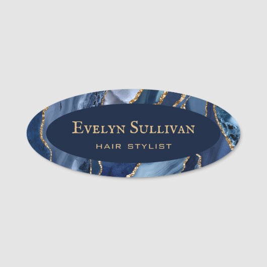 Blue Gold Agate Name Tag Namensschild (Vorderseite)