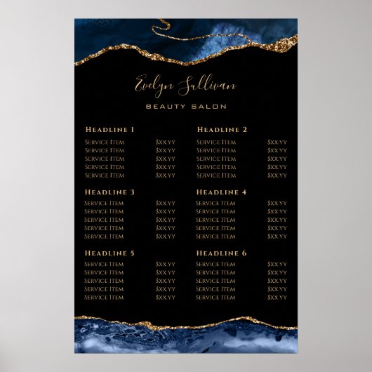 Blue Gold Agate Price List Poster (Vorne)