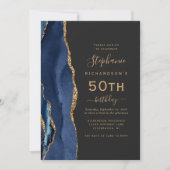 Blue Gold Agate QR Code 50. Geburtstag Einladung (Vorderseite)