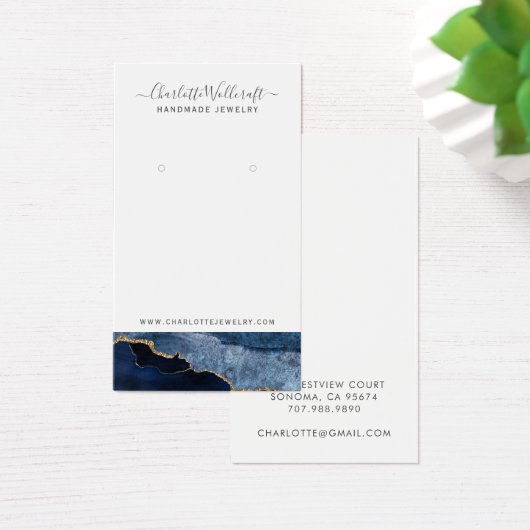 Blue Gold Agate Script Earring Display Card (Schreibtisch)